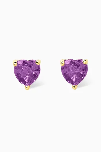 Heart Birthstone Amethyst Earrings in 18kt Gold