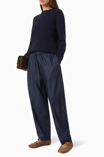 Elasticated Barrel-leg Pants in Denim