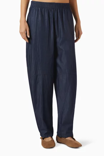 Elasticated Barrel-leg Pants in Denim