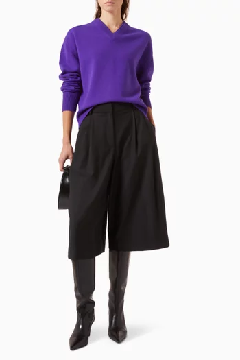 Pleated Culottes in Wool-blend Twill