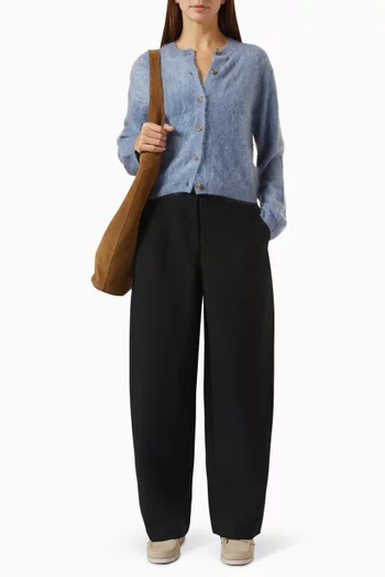 Topstitched Barrel-leg Pants in Wool-blend Twill
