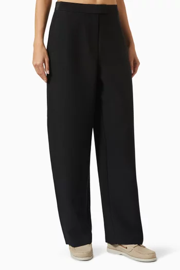 Topstitched Barrel-leg Pants in Wool-blend Twill