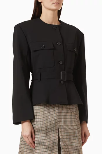 Belted Peplum Jacket in Wool-blend
