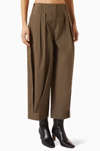 Pleated Tapered Utility Pants in Stretch-cotton