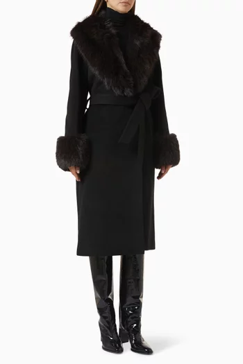 Kinsley Faux Fur Belted Coat in Wool