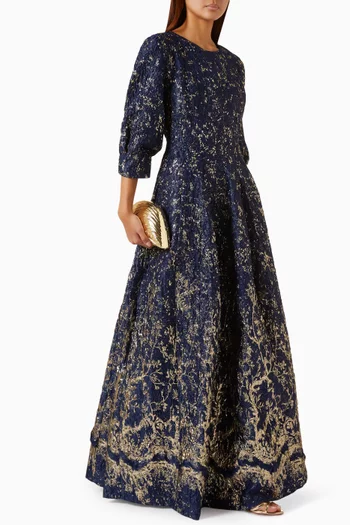 Claravelle Metallic Jacquard Gown