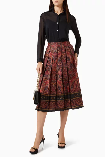 Printed Midi Skirt in Silk-twill