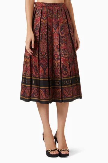 Printed Midi Skirt in Silk-twill