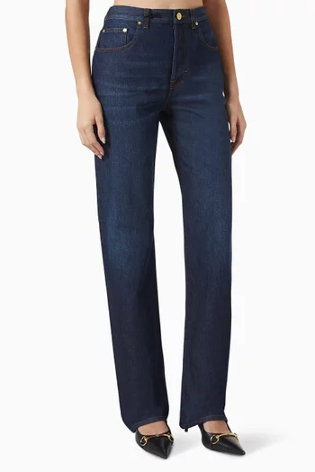 Interlocking G Embroidered Jeans in Denim