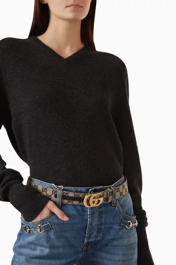 Cut GG Marmont Reversible Belt in Canvas & Leather