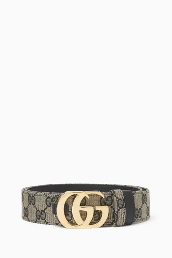 Cut GG Marmont Reversible Belt in Canvas & Leather