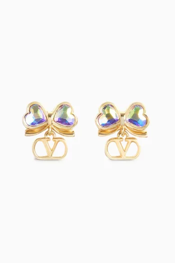 VLogo Floc Crystal Bow Earrings in Metal
