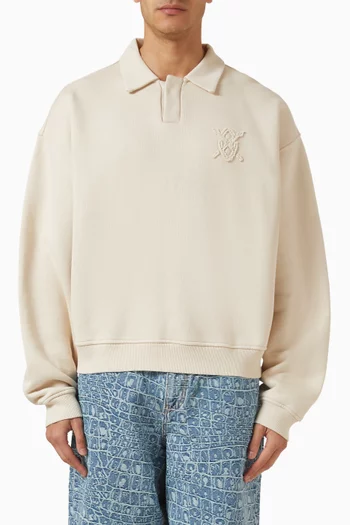 Oversized Shield Polo Sweater in French Terry