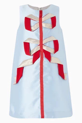 Origami Ribbon Shift Dress in Satin Twill