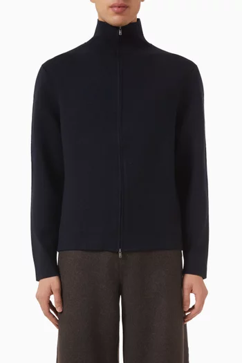Funnel-neck Zip-up Jacket in Milano Knit