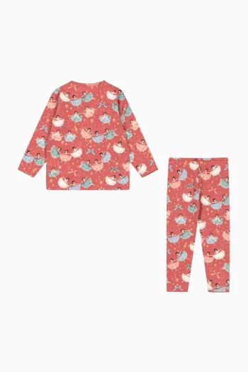 Ballerina-print Blouse & Leggings Set