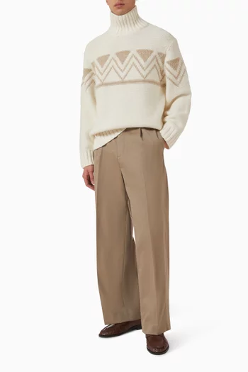 Relaxed Wide-leg Pants in Wool-cotton Blend