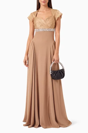 Crystal-embellished Pleated Dress
