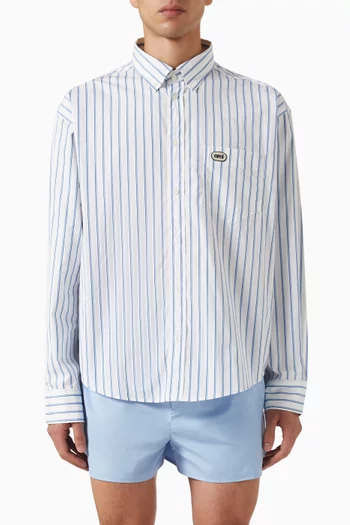 Embossed Logo Patch Pocket Shirt in Cotton Poplin