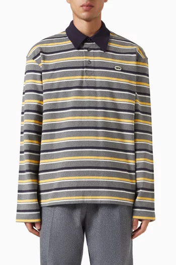 Vintage Striped Long-sleeve Polo Shirt