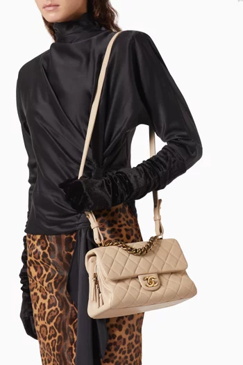 Small Trapezio Flap Bag in Quilted Sheepskin
