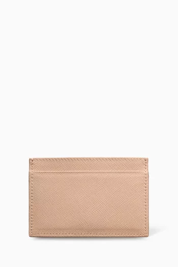 Triangle Logo Card Holder in Saffiano Leather