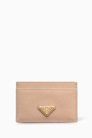 Triangle Logo Card Holder in Saffiano Leather