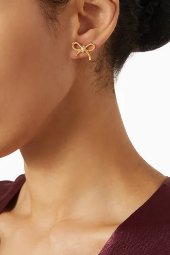 CZ Bow Stud Earrings in Gold-plated Silver