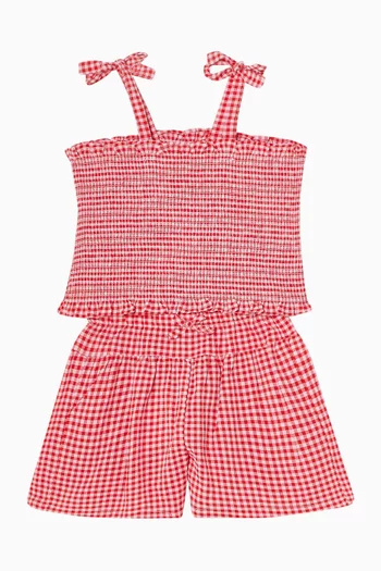 Sundae Gingham Shirred Top in Cotton-blend