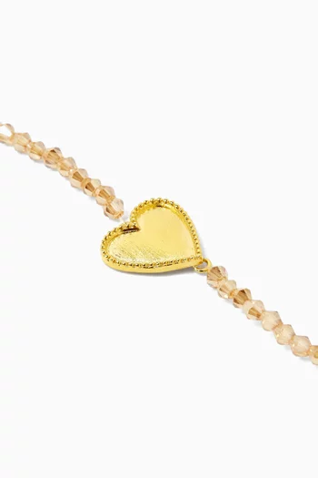Mini Beaded Heart Charm Necklace in 24kt Gold-plated Brass
