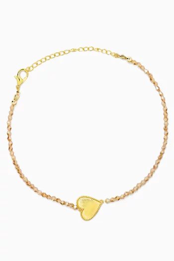 Mini Beaded Heart Charm Necklace in 24kt Gold-plated Brass