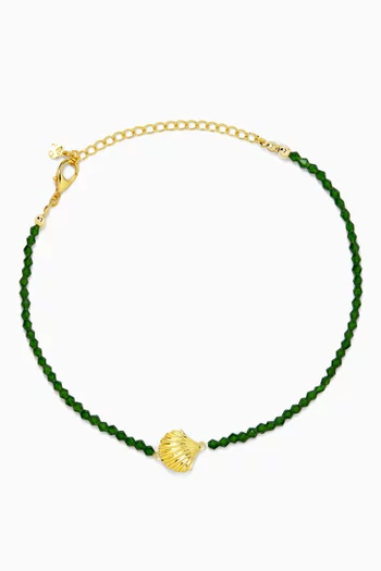 Mini Beaded Shell Charm Necklace in 24kt Gold-plated Brass