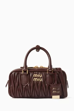 Buy Miu Miu Brown Small Arcadie Top Handle Bag in Matelassé Nappa