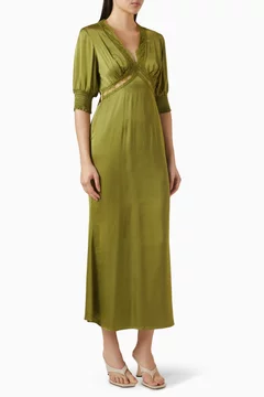 Buy Never Fully Dressed Green May Midi Dress in Viscose & Lace For Women  Online | Ounass Oman