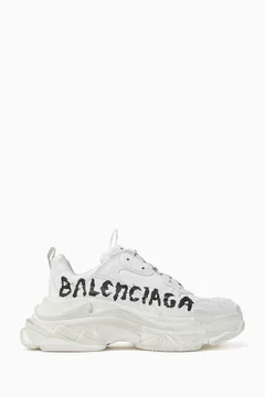 【BALENCIAGA/バレンシアガ】TRIPLE S PAINT LOGO Buy Balenciaga White Triple S Paint Logo Sneakers For Women