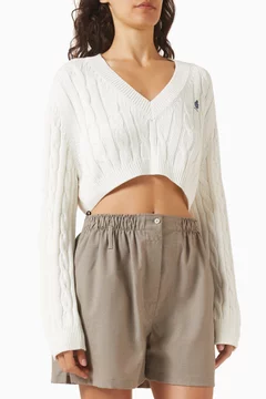 トップス Prada 2010SS Elastic V-Neck Pull Over Buy Prada White Logo V-neck Sweater For Women Online | Ounass Oman