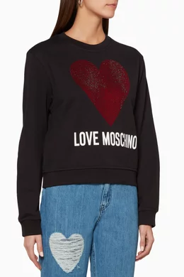 Buy Love Moschino Black Black Embellished Heart Sweatshirt for