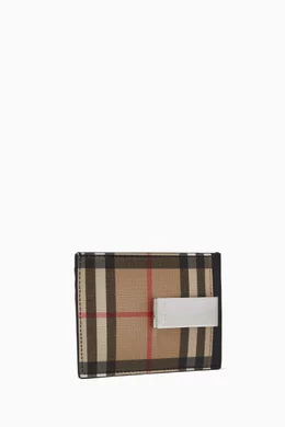 Vintage check and leather money clip card case clearance