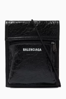 Buy Balenciaga Black Explorer Pouch Strap in Arena Leather for Men