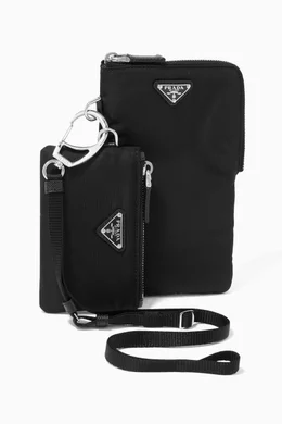 Shop Prada Black Triangle Logo Double Pouches in Re-Nylon & Saffiano  Leather for MEN | Ounass Oman