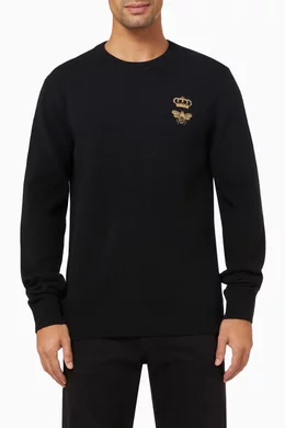 Shop Dolce & Gabbana Black Bee & Crown Embroidery Sweater in Wool for MEN |  Ounass Oman