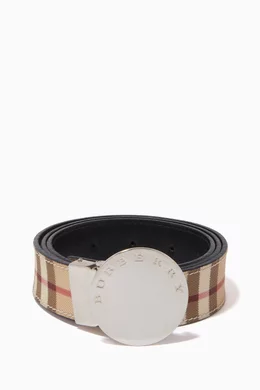 Plaque buckle vintage check leather top belt