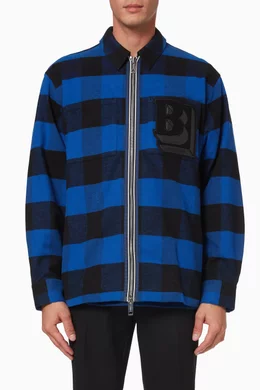 Shop Burberry Blue Letter Graphic Zip-front Shirt in Check Cotton Flannel  for MEN | Ounass Oman