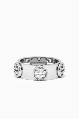 Shop Tory Burch Silver Milgrain Logo Ring in Stainless Steel for WOMEN |  Ounass Oman