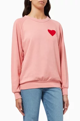 Buy Aviator Nation Pink Heart Embroidery Sweatshirt in Cotton