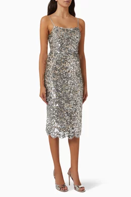Shop Michael Kors Collection Silver Metallic Paillette Lace Slip Dress for  WOMEN | Ounass Oman