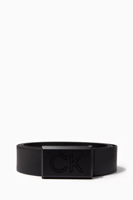 Buy Calvin Klein Black CK Metal Plaque Belt in Leather for Men in