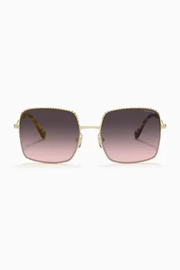 Buy Miu Miu Gold Square Sunglasses in Metal for WOMEN in Oman Ounass