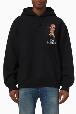 Shop WACKO MARIA Black Bob Marley Hoodie in Cotton-fleece for MEN | Ounass  Oman