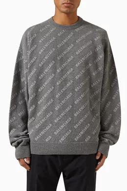 Buy Balenciaga Grey Logo Sweater in Cashmere Knit for Men in Oman